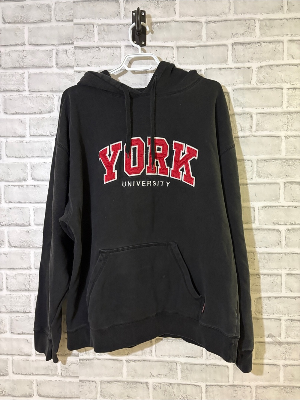 York university Black Pullover Hoodie with Red Logo- XL